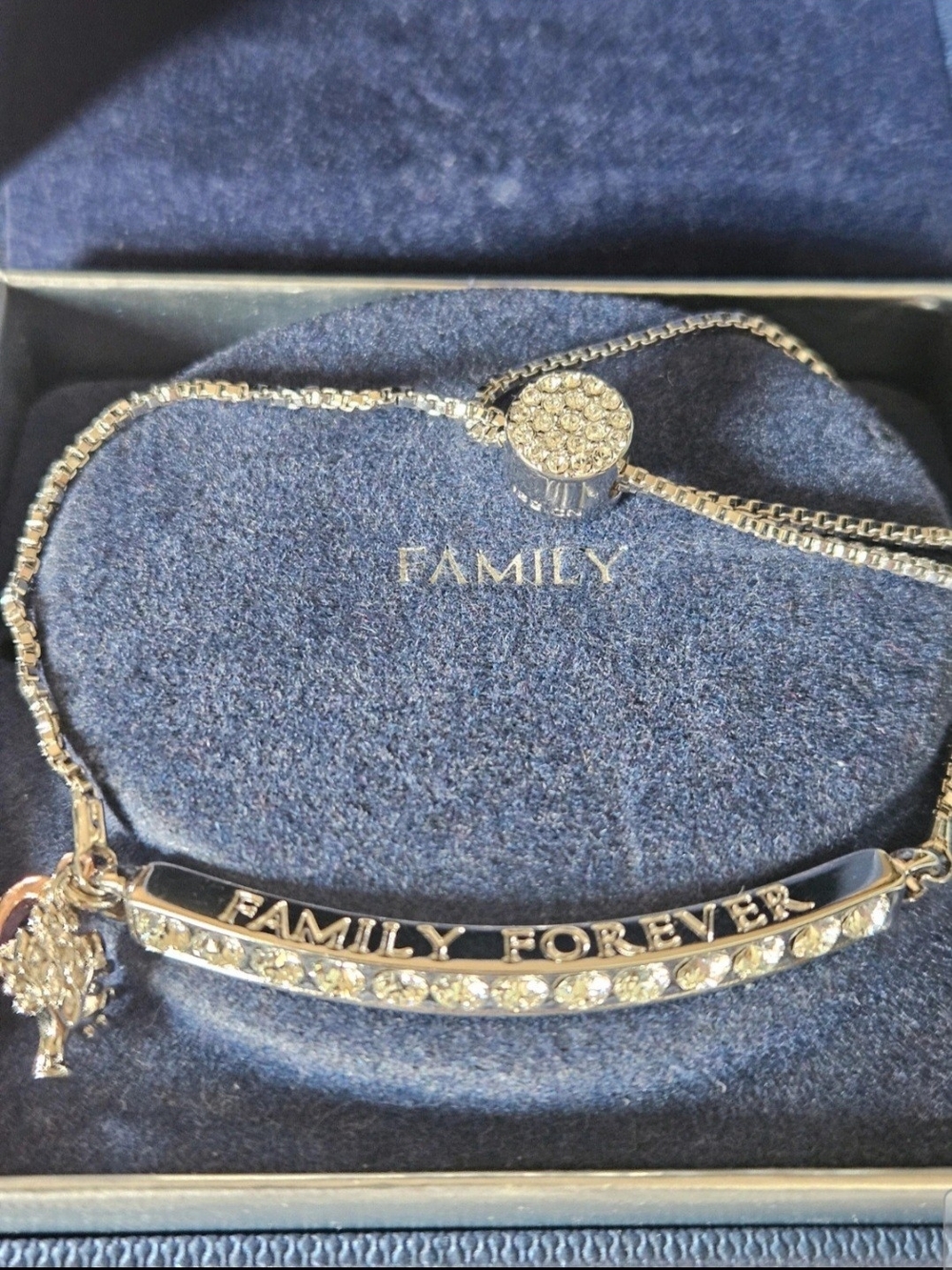 Family Forever Silver Tone Bracelet with Crystal Accents